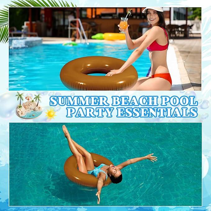 6 Pcs Inflatable Pool Floats 24 Inches Swim Tube Bulk Swimming Ring Pool Floaties for Beach Party Decorations Women and Men River Lake Summer Vacation Holiday(Light Brown)