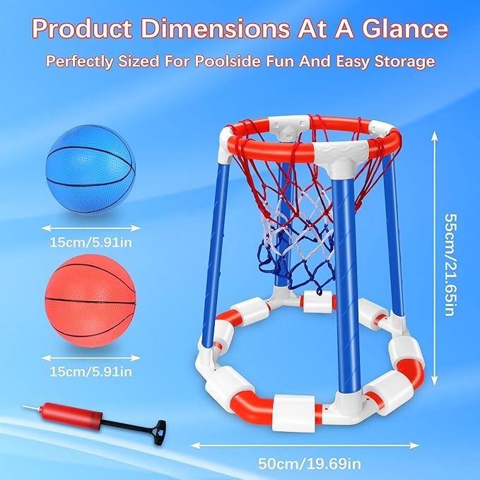 Pool Basketball Hoop Floating Set, Pool Toys and Pool Games for Kids and Adults, Durable Basketball Hoop with Balls Pump for Pool, Outdoor Swimming Water Play Family Party, Pool Basketball for Summer