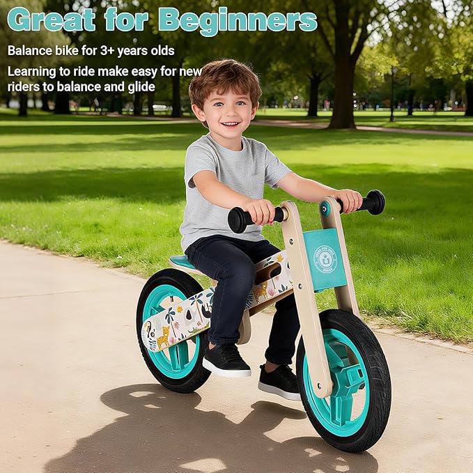 Wooden Toddler Balance Bike, Kids Balance Bike for 3 Year Old with Adjustable Seat, No Pedal Toddler Bicycle for Kids 3-5 for Boys and Girls Birthday Gifts Toys