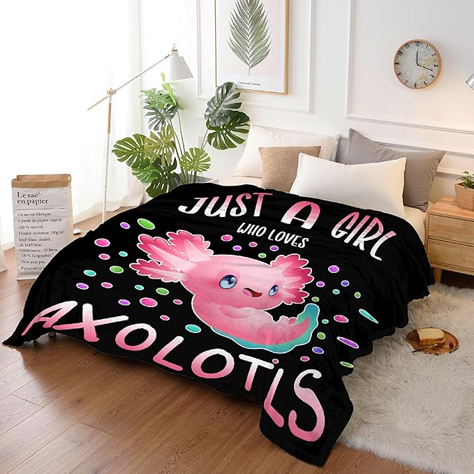 Just Girl Loves Axolotls Blanket Soft Blankets and Throws Flannel Cozy Lightweight Quilt Gift Perfect for Bed Sofa Couch-120 x90 Extra Large for Family