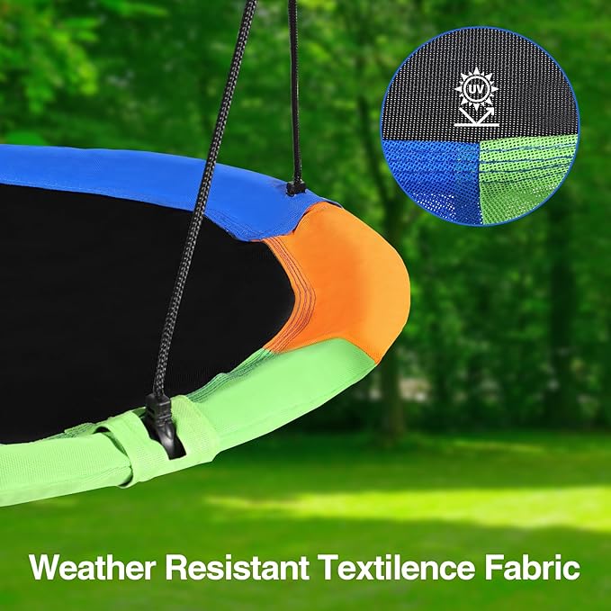 RedSwing 43" Flying Saucer Tree Swing for Kids Outdoor, Waterproof Large Round Swings Seat with Adjustable Hanging Straps for Backyard Outdoor Indoor Playground, Green Orange Blue