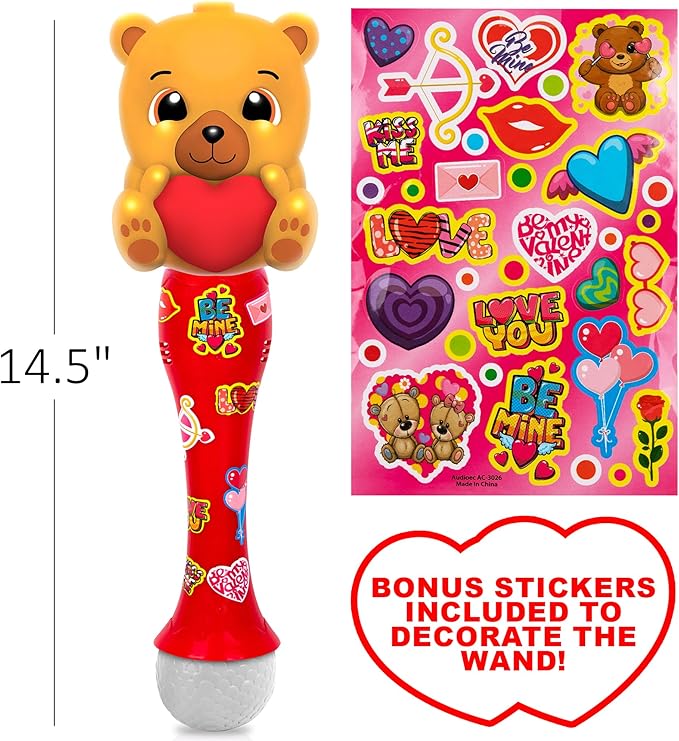 ArtCreativity Light Up Valentine's Day Bubble Wand for Toddlers, Heart Bubble Toy with Lights, Music, & Batteries, Valentines Day Gifts for Kids, Valentines Day Party Favors for Ages 3 4 5 6