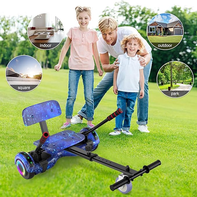 LIEAGLE Scooter With Seat Attachment, 6.5" Scooters Go Kart Combo With Colorful LED Lights & Bluetooth, For Kids Boys Girls Adults All Ages(Star Blue with Kart)