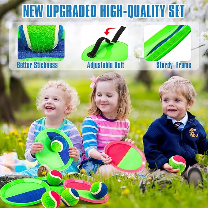 Shemira Toss and Catch Ball Game Set, Beach Pool Yard Outdoor Toys Games for Kids Ages 4-8-12, Lawn Beach Camping Outdoor Games for Adult Family, Birthday Summer Gifts for Kids, 4 Paddles 4 Balls