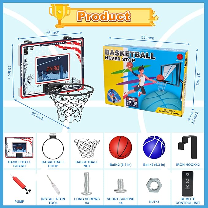 Indoor Basketball Hoop, Mini Basketball Hoop with LED Lights, Timer and Scoreboard, Indoor Basketball Hoop for Kids 3-12, for Boys and Girls