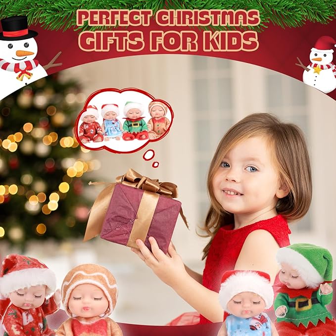 Hanaive 4 Pcs 4 Inch Mini Baby Dolls Lifelike Realistic Baby Dolls Animal Clothes Cute Baby Valentine Tiny Babies Gifts Set for Girls Boys Toddlers Kids 3+ Birthday Baby Shower Favors (Doll Style)