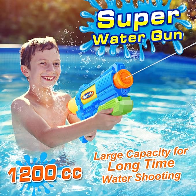 Super Water Gun for Kids Adults: 2 Pack Super Water Gun Soaker 1200cc Squirt Blasters with Impressive Range - Ideal Toys for Boys Girls Summer Outdoor Swimming Pool Water Toys Fun - Green Blue