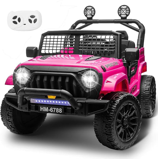 2 Seater Ride on Car for Kids, 24V Electric Power Ride on Truck Toy with Remote Control, 200W Motor, LED Lights, Music, 3 Speed, 4 Wheel Suspension Spring, Soft Start, Safety Belt