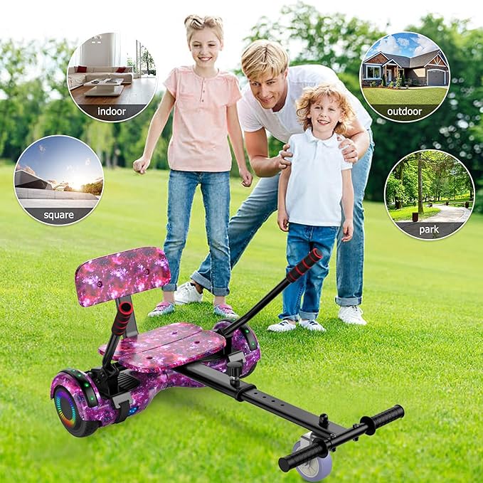 LIEAGLE Scooter With Seat Attachment, 6.5" Scooters Go Kart Combo With Colorful LED Lights & Bluetooth, For Kids Boys Girls Adults All Ages(Starry Purple with Kart)