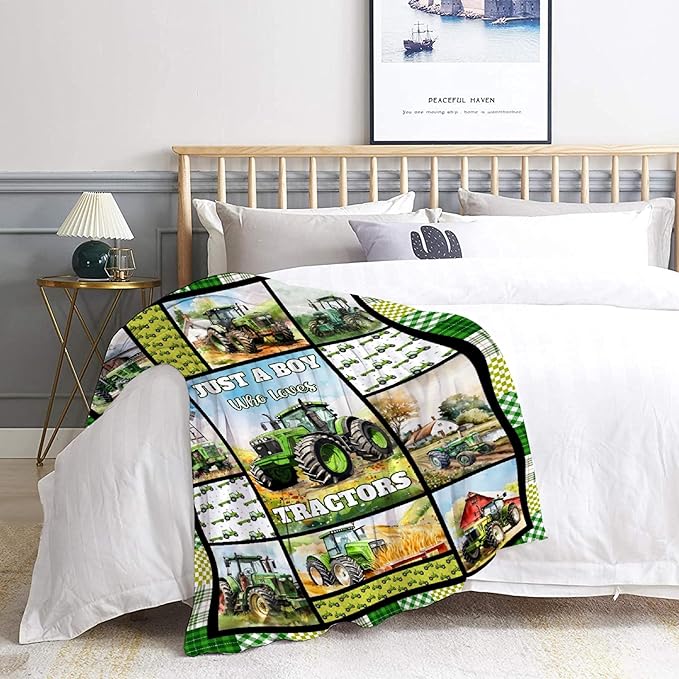 Tractor Blanket Farm Harvester Blankets,Just A Boy Who Loves Tractors Flannel Blanket Gifts for Girls Boys,Soft Warm Lightweight Blanket for Room Decor,30"x40"for Toddler/Pets