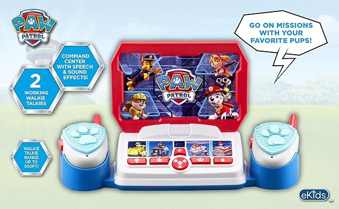 Paw Patrol Toy Walkie Talkie Command Center with Kid Friendly Two Way Radios, Built-in Speech & Sound Effects, Designed for Fans of Paw Patrol Toys for Boys and Girls