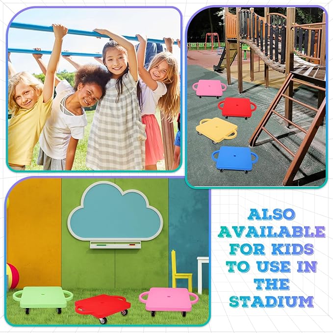 Deekin 12 Pcs Scooter Boards with Handles Bulk for Kids, Plastic Floor Sitting Scooter for Kids Children Gym Indoor Outdoor Activities Play and Daycare Supplies (Macaron Colors)