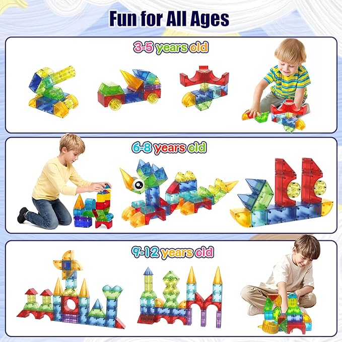 Magnetic Blocks,66 PCS Translucent Building Toys for Kids 3+,Multi Shape Magnet Building Blocks STEM Preschool Montessori Sensory Toys for 3 4 5 6 Year Old Kids Boys Girls