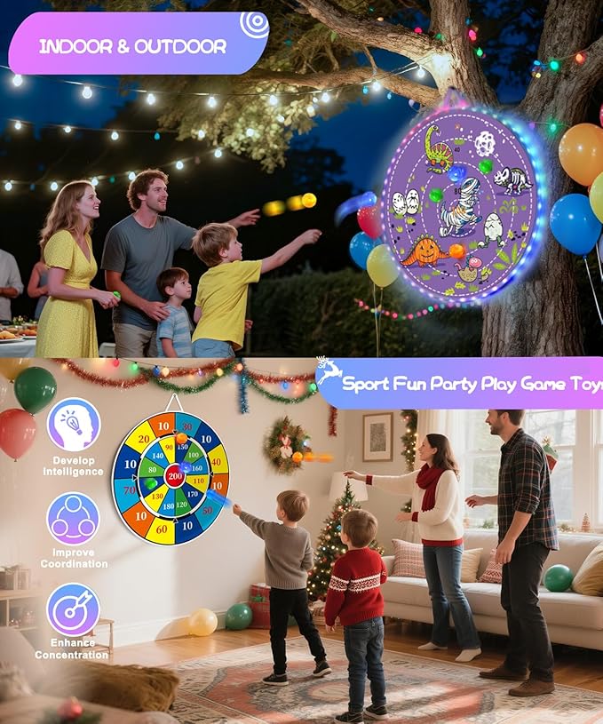 2 in 1 29" Large LED Dart Board for Kids 8-12 Games with LED Sticky Balls, Indoor & Outdoor Games for Kids 8-12, Board Games for Kids