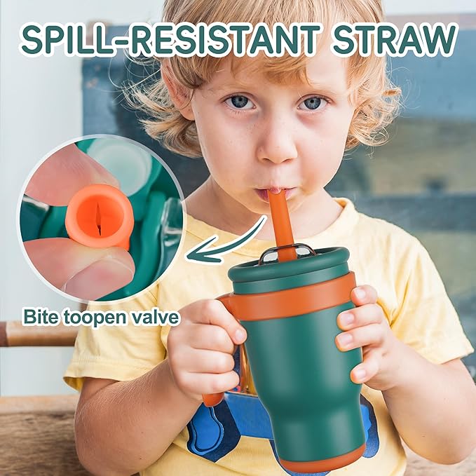 14oz Toddler Sippy Cup Vacuum Insulated Stainless Steel Kids Cup with Handle, Spill-Proof Straw, Leak-Proof Travel Cup for Home or On-the-Go