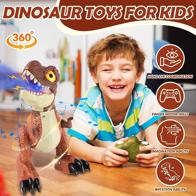 Remote Control Dinosaur Toy for Kids, Best Birthday Gift for Boys 3-5 4-7 8-12 Years Old, Realistic RC Walking Dinosaur with Light, Sound, Spray and 2.4GHz Remote Control