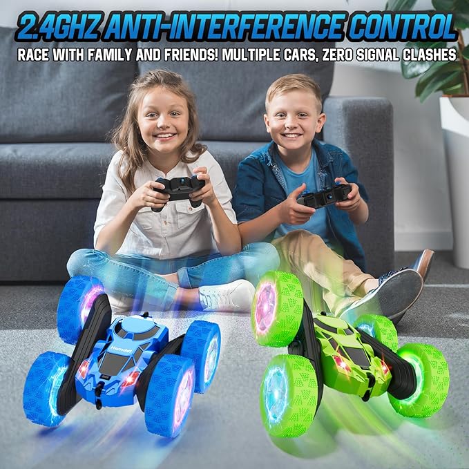 STEM Remote Control Car for Kids Ages 6-12, 4WD RC Stunt Car with LED Wheel Lights & 360° Flips, 2.4GHz Fast Electric Toy for Boys 8-10, Educational Gift for Birthday or Christmas