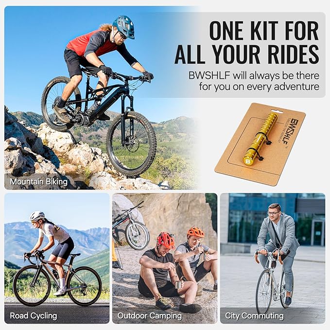 BWSHLF Tubeless Bike Tire Repair Kit for Mountain Bikes & Road Bicycles, Tubeless Tire Plug Kit with Storage Canister, Reamer, Insertion Fork, 10 Bacon Strips, Fix a Puncture or Flat, No Glue Needed