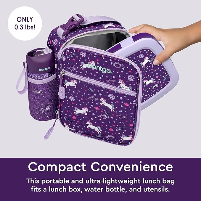 Bentgo Kids Insulated Lunch Tote - Water-Resistant, Reusable, Lightweight & Durable Lunch Bag with Water Bottle Holder & Mesh Pocket, Fits Lunch Box & Water Bottle - Ideal for Ages 3+ (Unicorn)