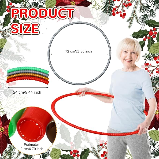Sratte 12 Pcs Toy Hoop for Kid Detachable Adjustable Toy Hoop Colored Exercise Ring Plastic Circle for Kid Teen Gymnastics Equipment Require Self Assembly(28 Inch,Red, Green, Gold, Silver)