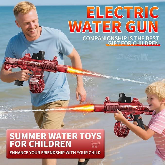 Electric Water Guns for Kids Adults, Transparent Automatic Squirt Guns, Summer Outdoor Beach Swimming Pool Party Toys (Red)