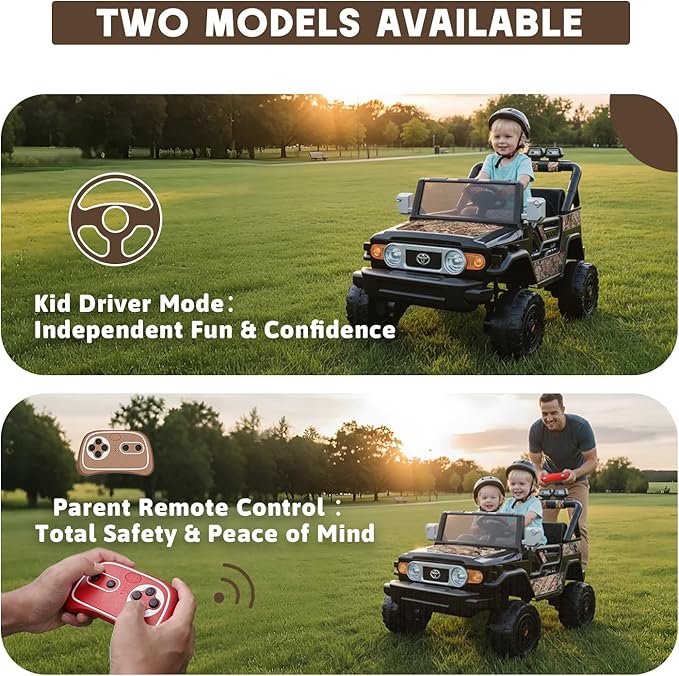 24V Ride on Toys for Kids, Licensed Toyota FJ, 2 Seater Ride on Car with Remote Control, Electric Car w/ 4-Wheeler Suspension, Led Light, Music, USB, Electric Vehicle for Age 3-8, Camouflage