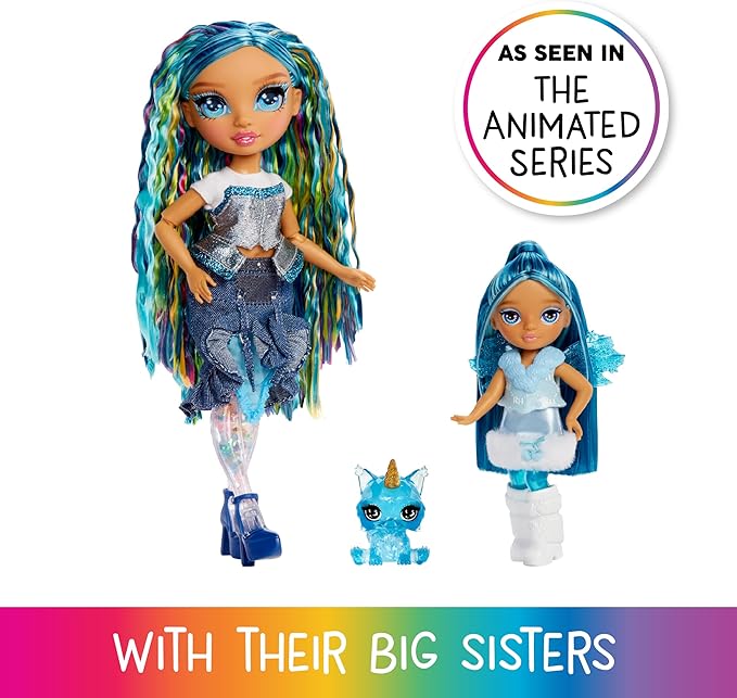 Rainbow High Littles Rainbow Fantasy Fairies + Pet – Sapphire, Blue 5.5" Posable Small Doll & Fantasy Dog Pet with Interchangeable Fairy Wings, Kids Gift 4+