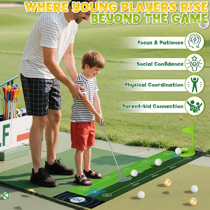 Lehoo Castle Kids Golf Set with Golf Net, 2 in 1 Toddler Golf Set with Putting Mat & Sticky Balls, Toddler Golf Clubs for Chipping Training, Outdoor Indoor Golf Toys Gift for Boys Girls 3 4 5 6 7