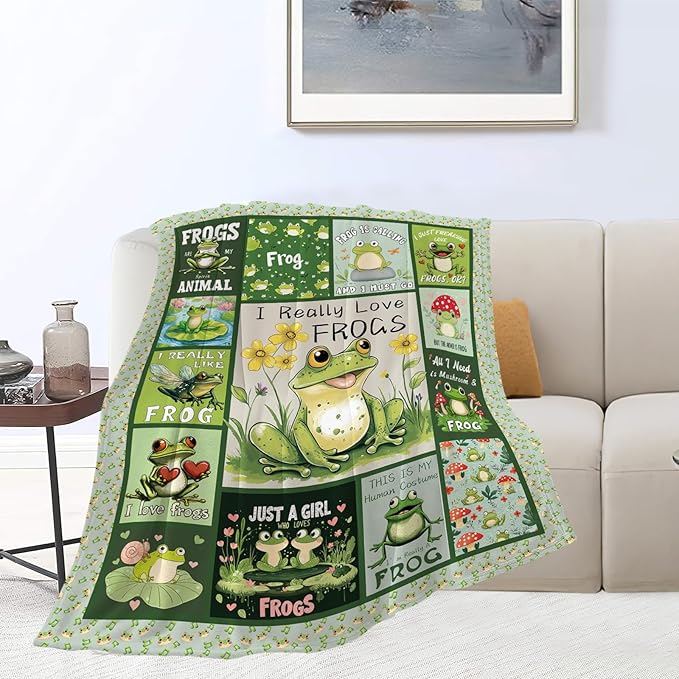 Frog Blanket, Frogs Throw Blanket, Mushroom Gifts Blankets Stuff Fleece Flannel Plush for Women Men Boys Girls Lovers Adults Soft Bedding Gift for Sofa Bed Office Home Decor 50"x40"