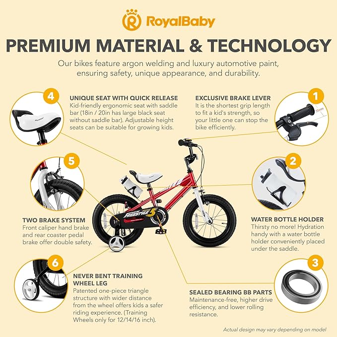 RoyalBaby Kids Bike EZ Balance to Pedal Dual Handbrake Toddlers Boys Girls Bicycle 12-20 Inch for Age 3-10 Years