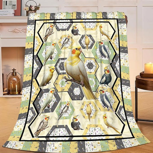 Parrot Bird Throw Blanket Cute Cockatiel Blanket Gifts for Girls Women Kids Boys Adults Men Super Soft Cozy Plush Fluffy Fuzzy Fleece Blanket Home Decor 40''X50''