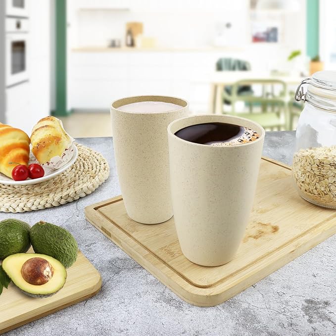 Wheat Straw Cups 20 OZ Large Capacity Set of 6, Unbreakable Drinking Cups Reusable, Alternative to Plastic CupSet, Dishwasher Safe Cups for Kitchen Water Tumblers (Beige)