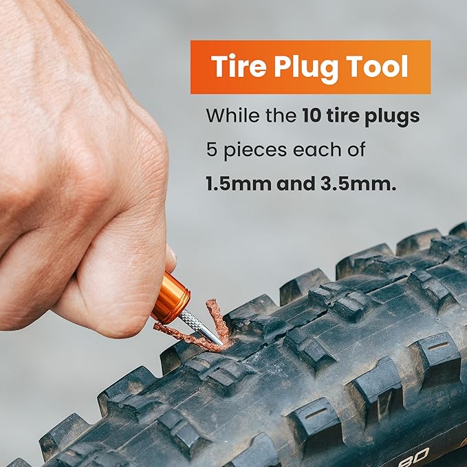 Granite Suture Aero Tire Plug Kit with Integrated CO2 Inflator, Tubeless Tire Repair Kit with 2 Size Plugs, CO2 Tire Inflator Works with Presta Valve