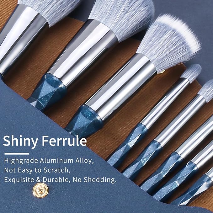 Sapphire Blue Makeup Brush Set Professional, Vegan Makeup Brushes Set, Makeup Brush Set with Case, Glitter Cosmetic Brushes Makeup Set, Make up Brushes Vegan, Make up Brushes Set Professional