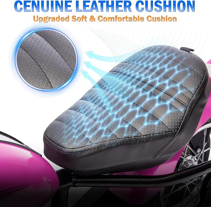 24V 9AH Electric Dirt Bike for Kids, 250W Strong Motor 13.6MPH Fast Speed Electric Retro Off-Road Motorcycle, Leather Seat Dirt Bike, LED Lights, Air-Filled Tires, Pink