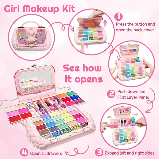 Kids Makeup Kit for Girl - Kids Makeup Sets for Girls 5-8, Real Washable Girls Makeup Kit, Little Girl Makeup Set & Princess Toys Christmas Birthday Gift for 3 4 5 6 7 8 9 10 11 12 Year Old