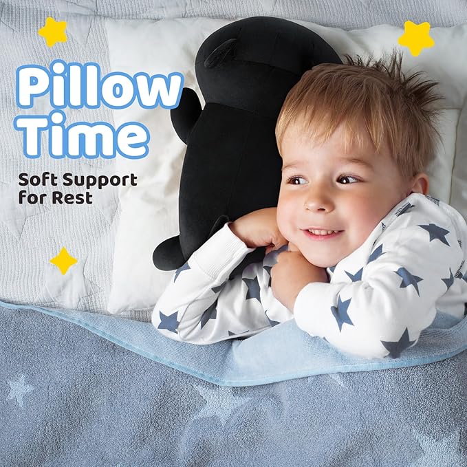 Puffpals Weighted Plush, Cute Black Cat Weighted Stuffed Animal with Beads, Soft Sensory Plush Pillow Toy for Kids & Adults(13.2in 1.4lbs)