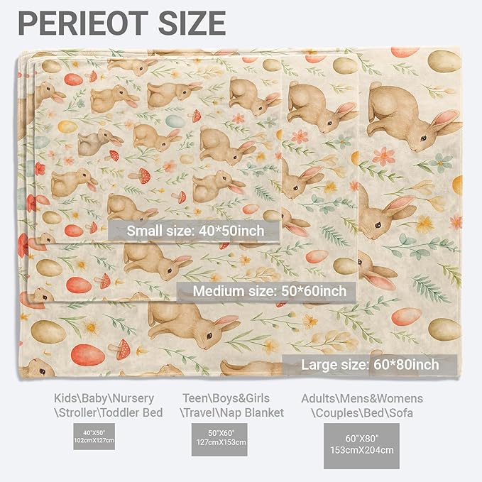 Playful Rabbit Blanket,Cute Bunny with Flower and Mushroom Fleece Blankets,Decorative Throw for Couch,Bedroom,Travel,Camping,Practical Throws Gifts for Kids Adults Animal Lovers,50X60 Inch