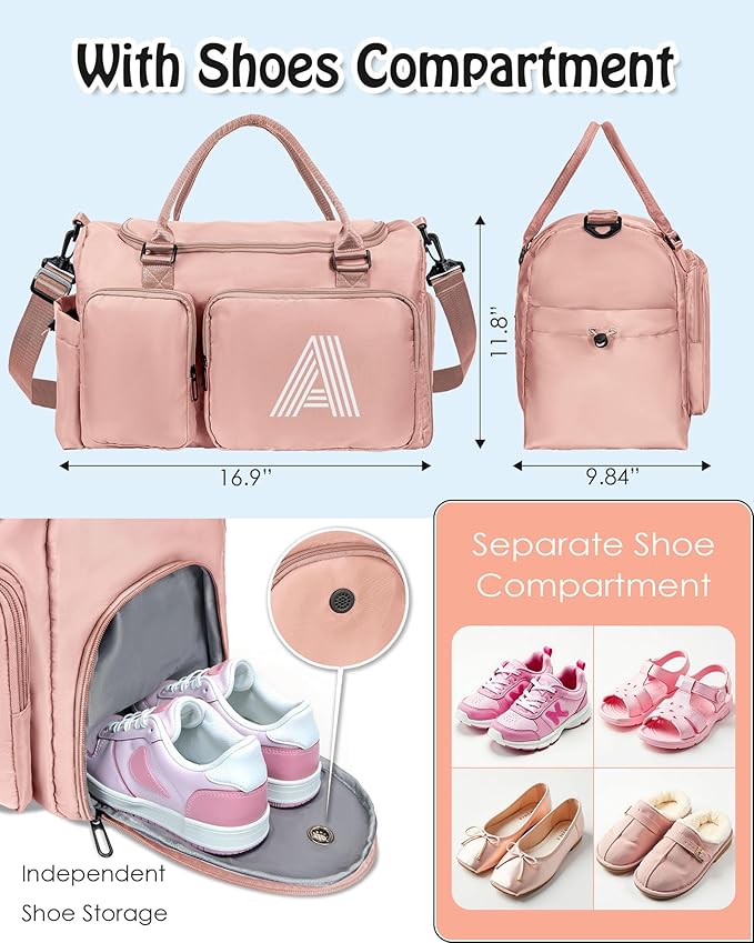 Christmas gifts, Personalized Duffle Bag Women Girls Gift: Letter Carry on bags, Dance Cheer bag Sports for Girl, Kid Gymnastics Bags, Birthday Gifts for Women Girls Kids Teens Mom Teacher