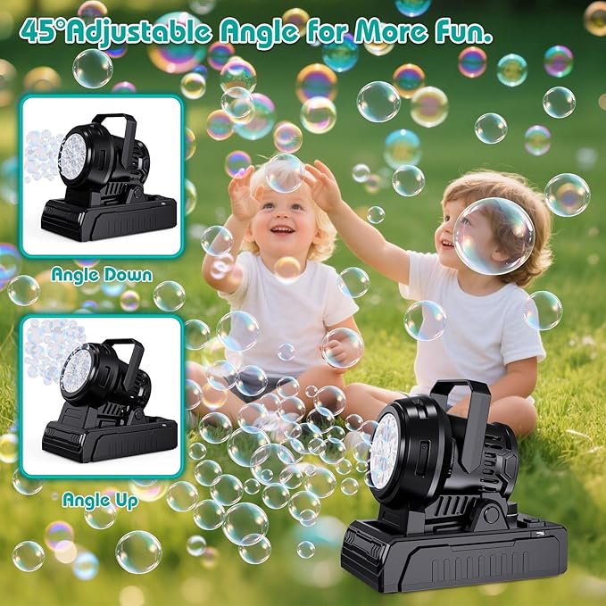 Panamalar Bubble Machine Adjustable Angle, 10 Big Holes Automatic Bubble Blower Machine for Kids 20000+ Big Bubbles with Solution, Portable Bubble Maker Outdoor Toys for Garden Party Wedding-Black