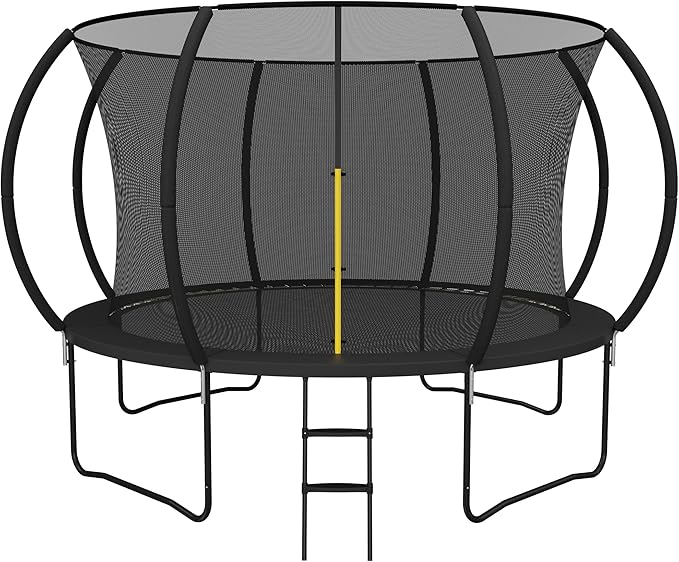10 FT 12 FT 14 FT Trampoline for Kids Adults, ASTM Approved, Outdoor Round Trampoline with Enclosure Net Ladder, Recreational Trampolines for Backyard Family Play