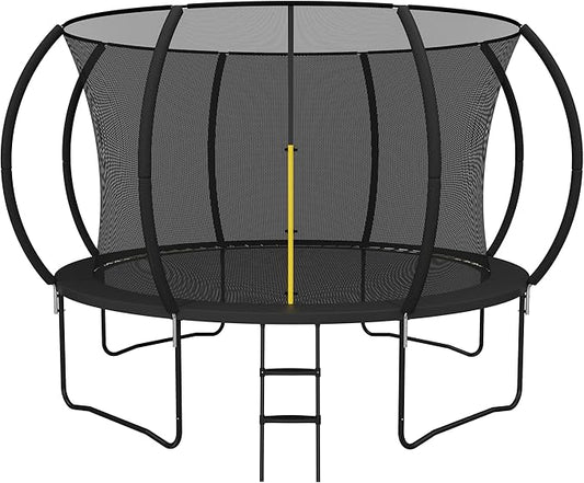 10 FT 12 FT 14 FT Trampoline for Kids Adults, ASTM Approved, Outdoor Round Trampoline with Enclosure Net Ladder, Recreational Trampolines for Backyard Family Play