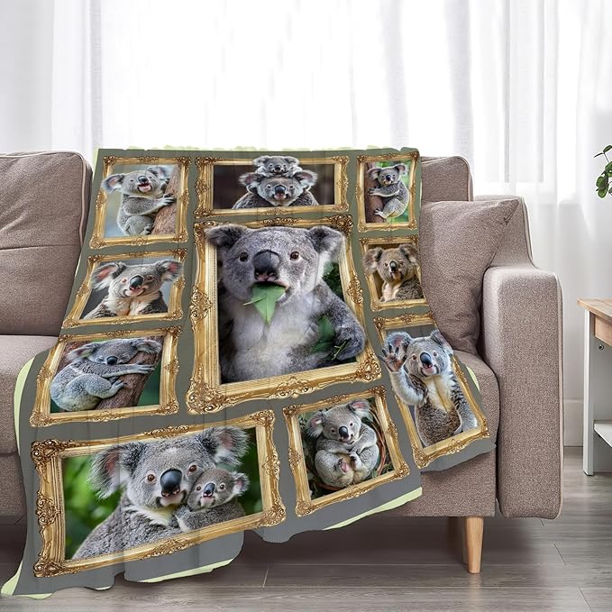 Koala Blanket Fleece Soft Warm Plush Cute Koala Throw Blanket Lightweight Plush Fuzzy Cozy Wild Animal Blankets for Kids Adult Suitable for Couch Sofa Bed 60"X50"