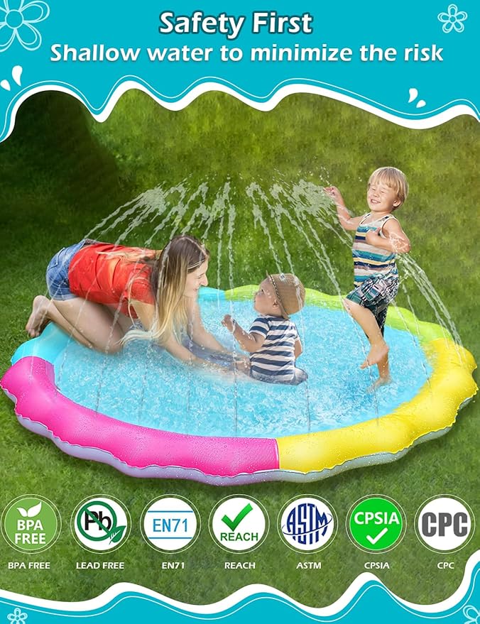 Jasonwell Splash Pad Sprinkler for Kids Splash Play Mat Outdoor Water Toys Inflatable Splash Pad Baby Toddler Pool Boys Girls Children Outside Backyard Dog Sprinkler Pool Age 1 2 3 4 5 6 7 8 9 3XL