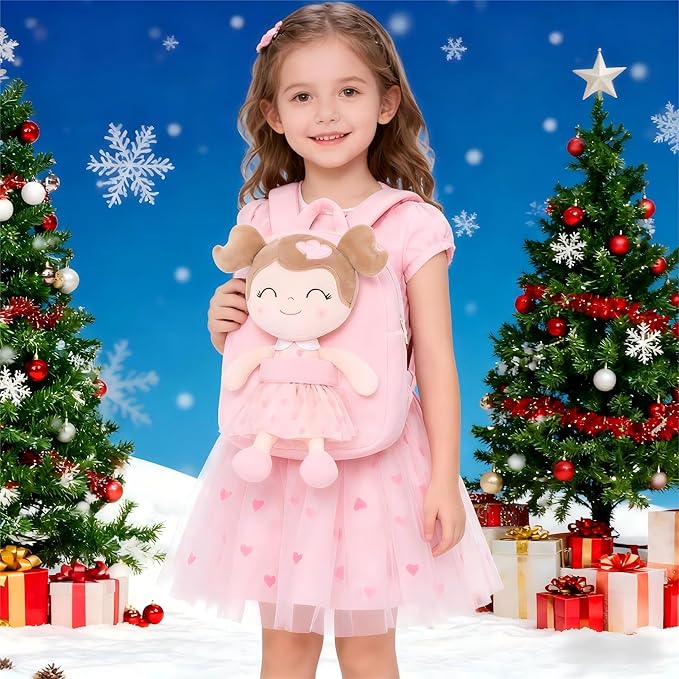 Gloveleya Toddler Backpack Baby Girl Gift Plush Bag Diaper Bag with Pink Flocking Heart Girl Backpack