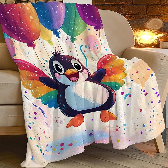 Penguin Throw Blanket Penguin Blanket Gifts for Kids Girls Boys Soft Cozy Warm Plush Fluffy Fuzzy Fleece Blanket Birthday Festival Decor 40''X50''