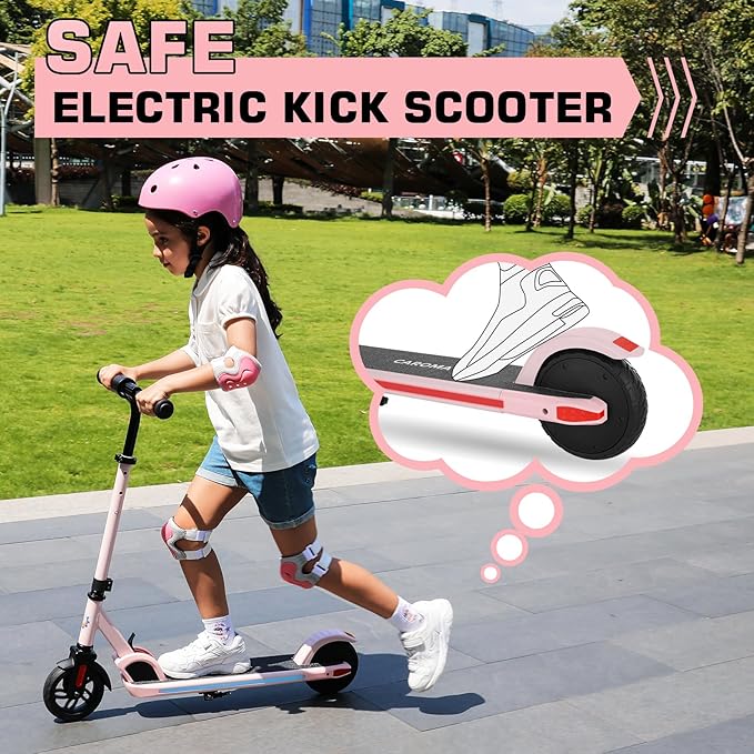 Caroma Electric Scooter for Kids Ages 6-14, 180W/150W Motor & 10 Mph, 85 Mins Ride Time, Adjustable Height & Speed, LED Display & Colorful Lights, Kids Electric Scooter, Best Gifts for Girls and Boy