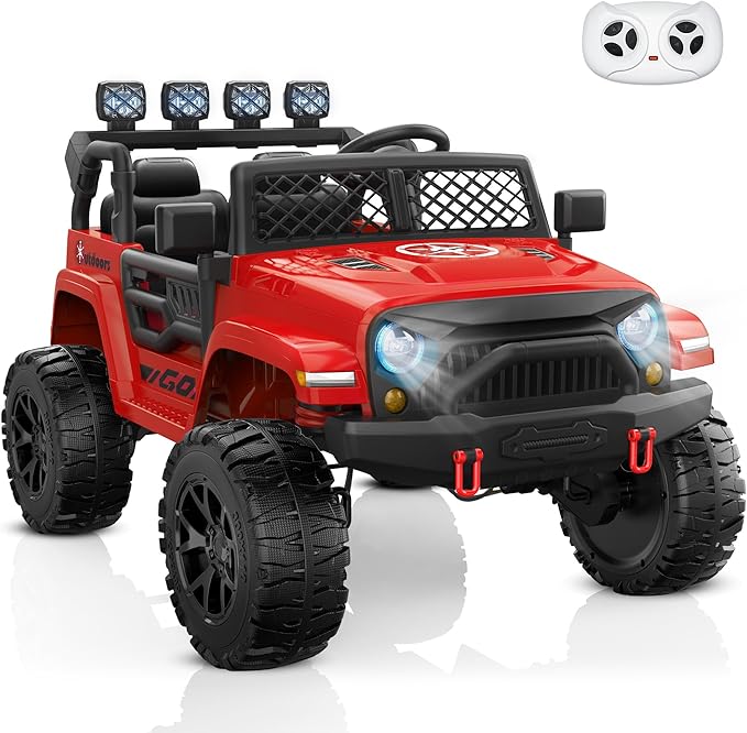 ANPABO 24V Ride on Toys for Big Kids, 2 Seater, 4x200W Motors, EVA Tires, Remote Control, 4 Shock Absorbers, Bluetooth, Electric Ride on Car for Kids 3-8((Bright Red)