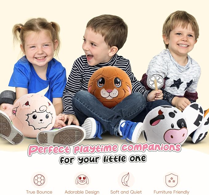 Silent Indoor Soccer Balls for Toddlers 1-3, Inflatable Soft Plush Baby Toddler Soccer Ball Toys Gifts for Kid 3-5 Year Old Boy Girl First Birthday Gift (Eared Bunny, Pump Include)