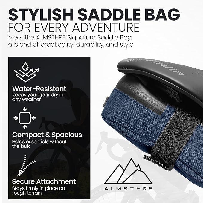 Signature Bike Saddle Bag – Cosmic Blue | 0.5L Bike Seat Bag (3" x 5.25" x 2") | Water-Resistant Ripstop, Waterproof Zipper, Internal Pocket | Durable Under Seat Storage